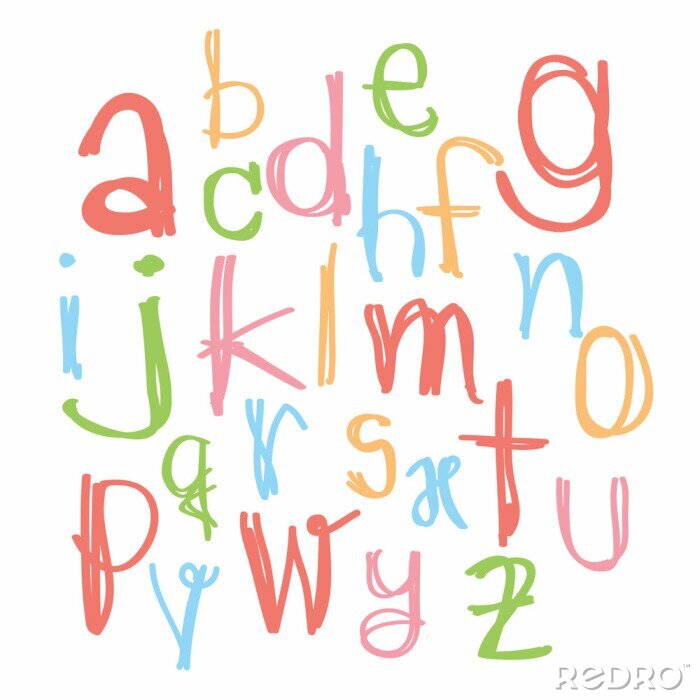 Canvas Kleurrijk alfabet kleine letters letters.Hand getrokken geschreven wit