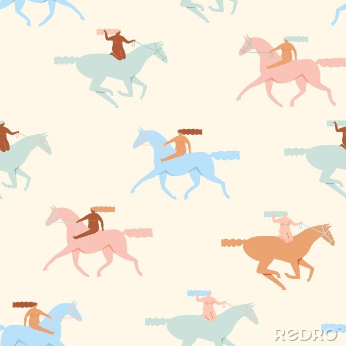 Canvas Kleurrijk Fries paard met een meisje