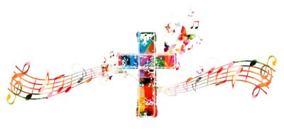 Kleurrijk kruis met muzieknoten