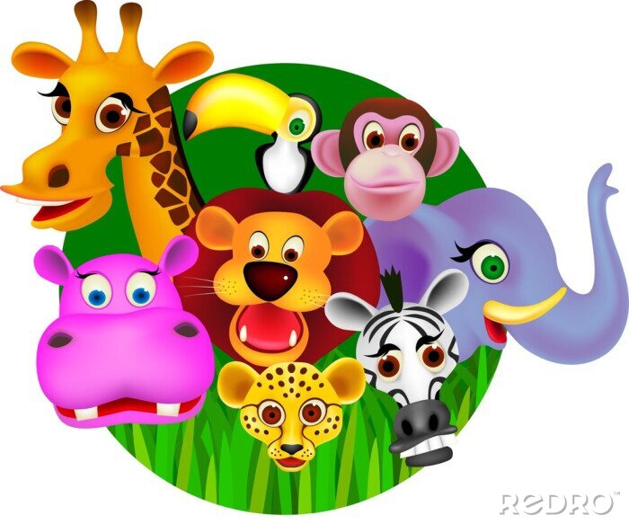 Canvas Kleurrijke Afrikaanse dieren in cartoonstijl