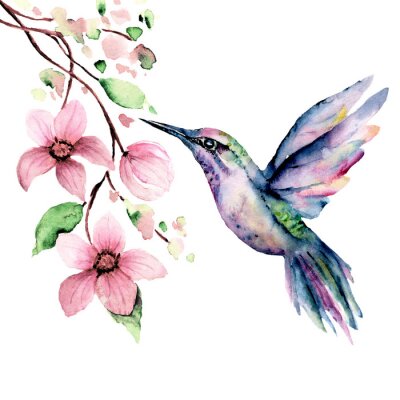 Canvas Kleurrijke aquarel vogel