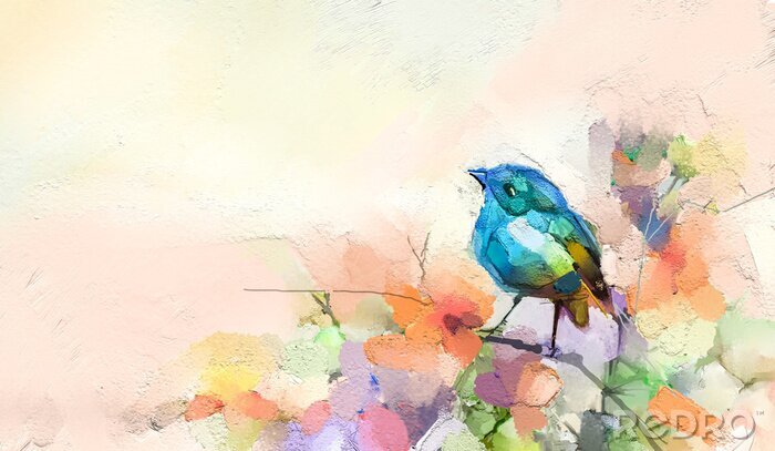 Canvas Kleurrijke aquarel vogel