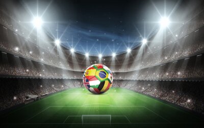 Canvas kleurrijke bal in het verlichte stadion