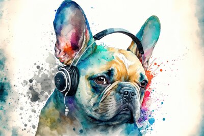 Canvas Kleurrijke Franse bulldog aquarelportret