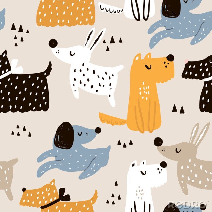 Canvas Kleurrijke honden en patronen