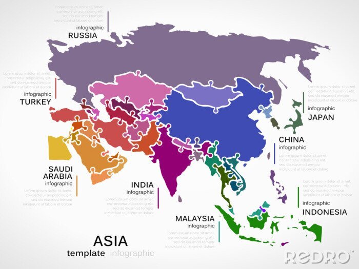 Canvas Kleurrijke kaart van Azië