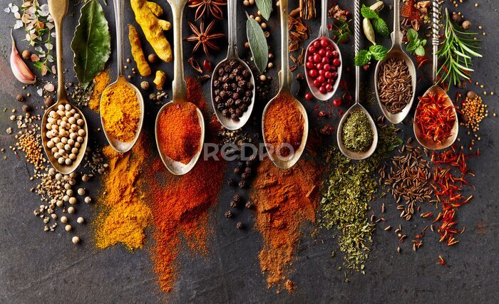 Canvas Kleurrijke kruiden op lepels