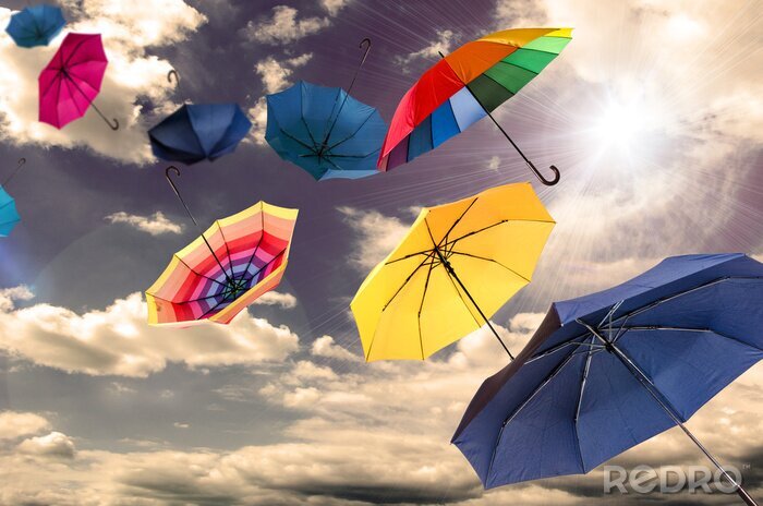 Canvas Kleurrijke paraplu's tegen de hemel