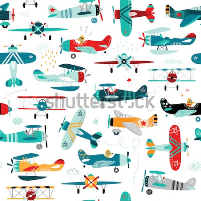 Canvas Kleurrijke retro vliegtuigen