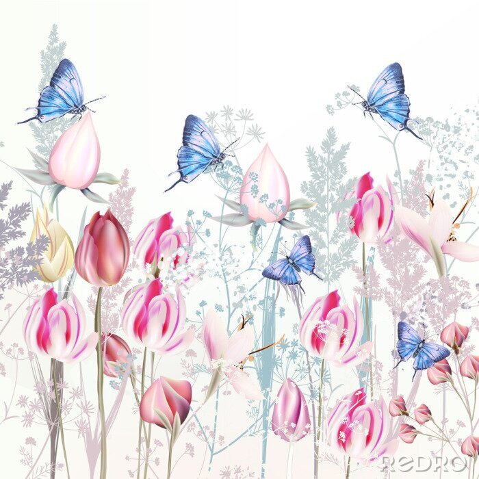 Canvas Kleurrijke vlinders in de tuin