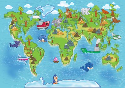 Canvas Kleurrijke wereldkaart voor kinderen