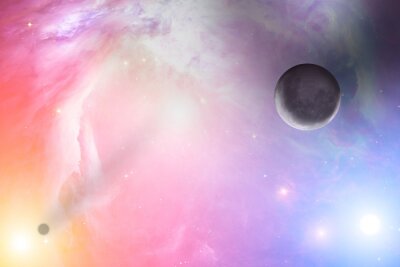 Kleurrijke zonsopgang en planeten