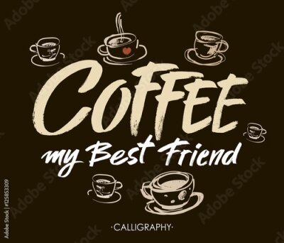 Canvas Koffie-inscriptie op een zwarte achtergrond