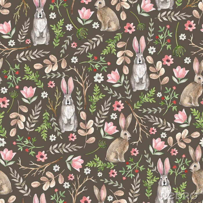 Canvas Konijntjes en tere planten