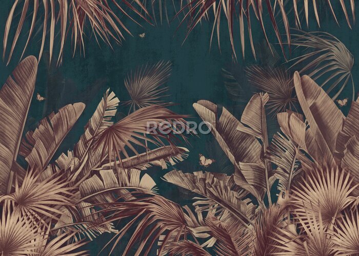 Canvas Koperen bladeren van tropische planten