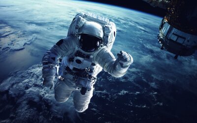 Kosmische ruimte 3d astronaut op de achtergrond van de planeet