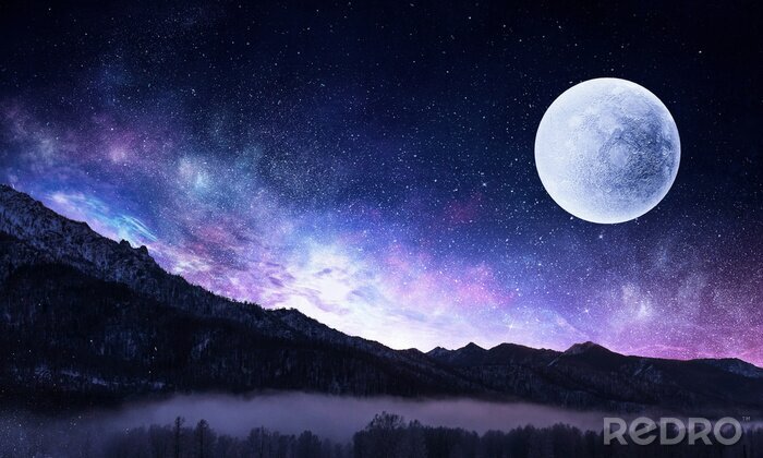 Canvas Kosmische ruimte en verbazingwekkende sterrenstelsels zichtbaar vanaf de aarde