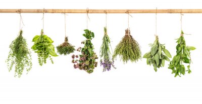 Fotobehang Kruiden op een houten balk