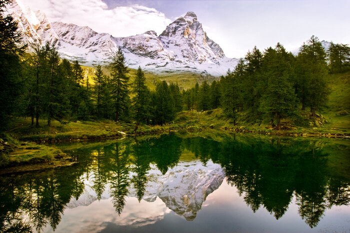 Canvas Lago Blu e Cervino, Valle d'Aosta, Italië