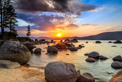 Canvas Lake Tahoe bij zonsondergang