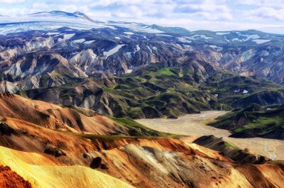 Canvas Landmannalaugar kleurrijke bergen landschap uitzicht, IJsland
