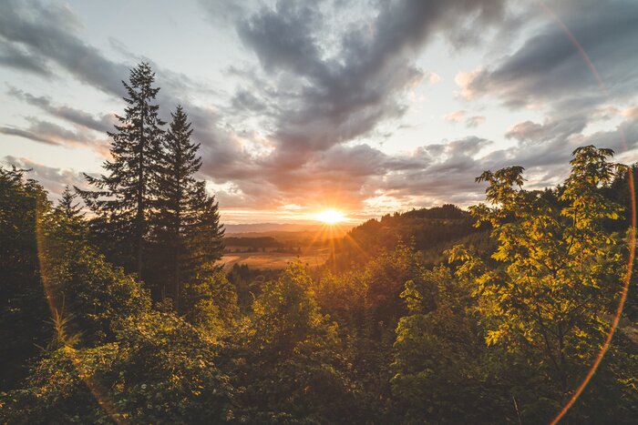 Canvas Landschap en lucht bij zonsondergang