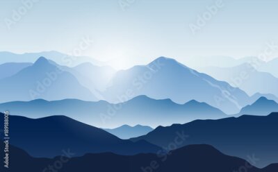 Canvas Landschap met silhouetten van bergen