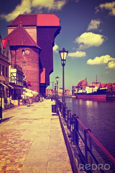 Canvas Landschap van Gdansk in retro tinten