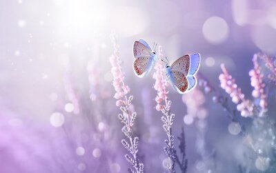 Lavendelveld en vlinders in een magische gloed
