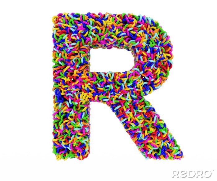 Canvas Letter R bestaat uit multi-gekleurde ringen