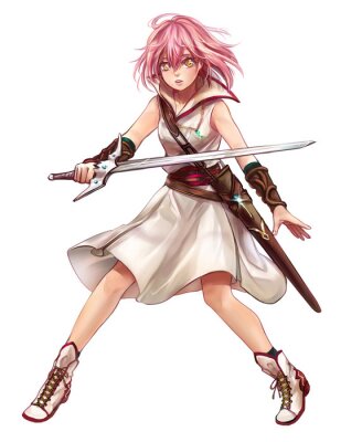 Canvas Leuk origineel karakterontwerp van strijder van het fantasie de vrouwelijke meisje of swordswoman magische schermerkrijger genoemd Lenaria in Japanse manga-illustratiestijl met geïsoleerde witte achte