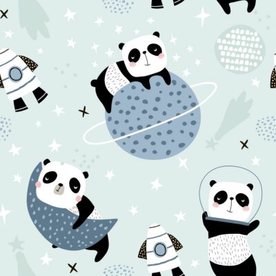 Leuke panda's in de ruimte voor kinderen