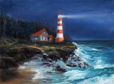 Canvas Lighthouse at night