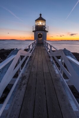Canvas Lighthouse Point Marshall bij zonsondergang