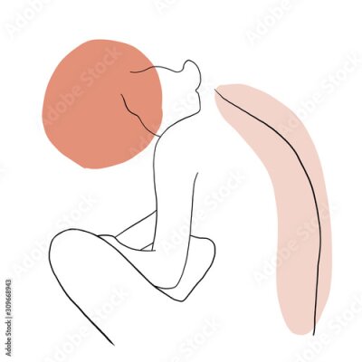 Lijntekening van een vrouw met kleuraccenten