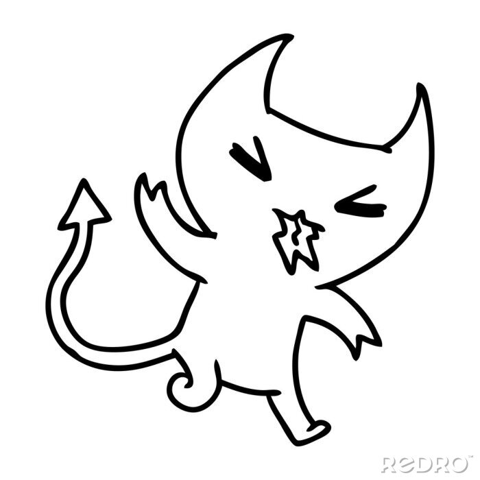 Canvas line drawing of a kawaii cute demon