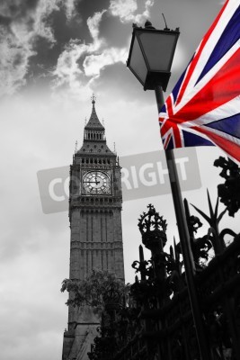 Canvas Londen en de Big Ben met de vlag van Engeland