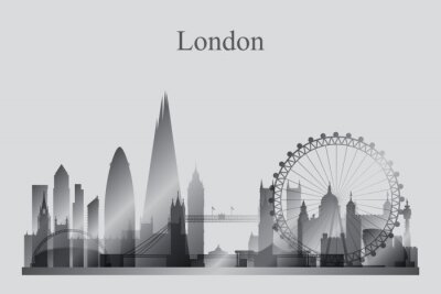 Canvas Londen skyline silhouet in grijstinten