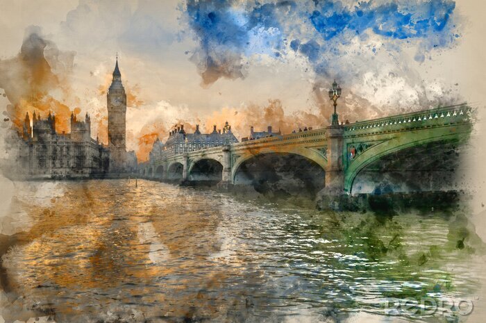 Canvas Londense monumenten beschilderd met avcel
