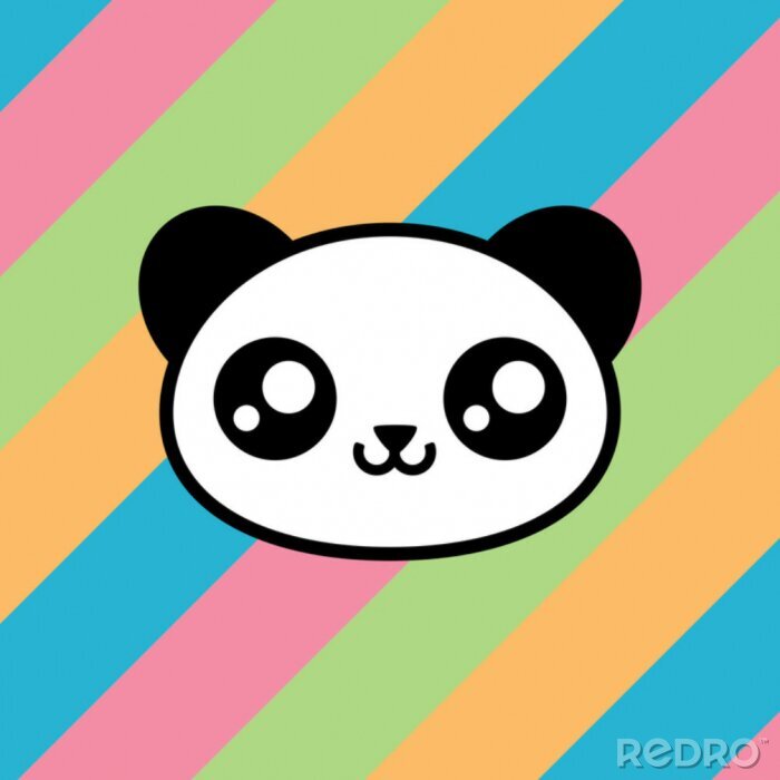 Canvas Lovely kawaii panda head smiling on rainbow colors background - Cute animal illustration 