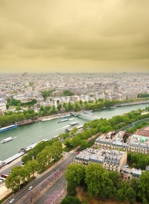 Canvas Luchtfoto uitzicht op de Seine van de Eiffeltoren, Frankrijk Parijs