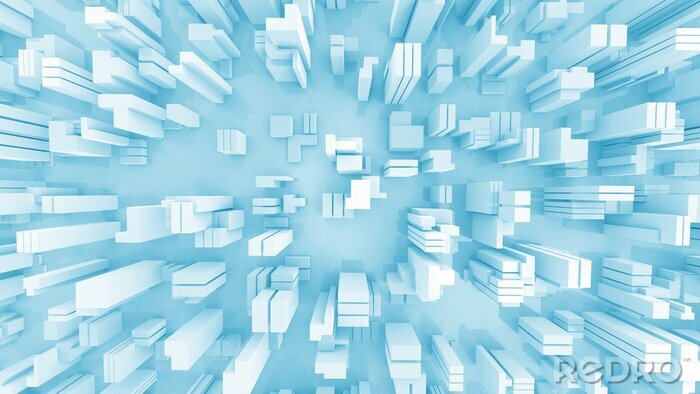 Canvas Luchtfoto van blauwe 3D-blokken