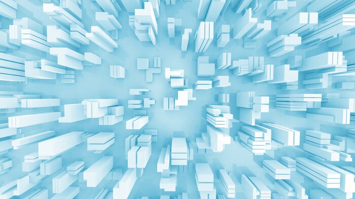 Canvas Luchtfoto van blauwe 3D-blokken