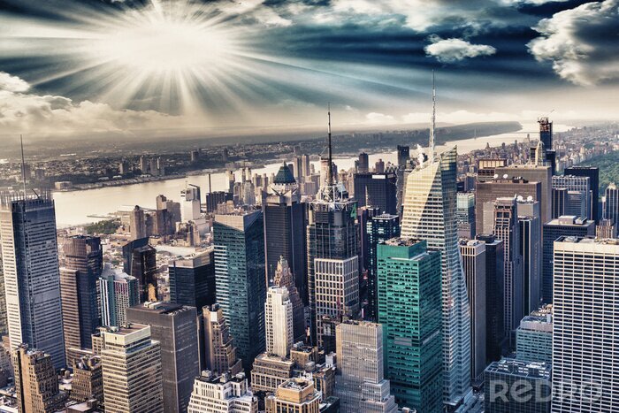 Canvas Luchtfoto van de skyline van Manhattan