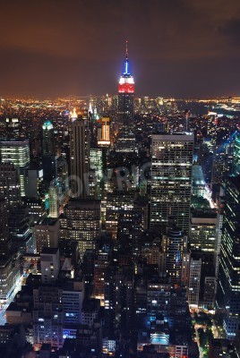 Canvas Luchtfoto van New York City 's nachts met Empire State Building in het centrum.