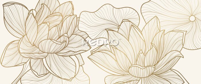 Canvas Luxe motief met een gouden bloemenpatroon