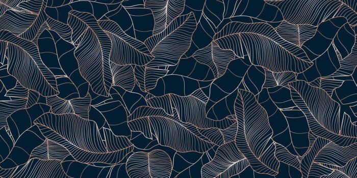 Canvas Luxury gold natural leaf background vector. Banana leaf line arts wallpaper vector illustration.