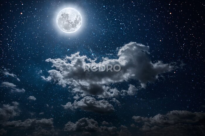 Canvas Maanverlichte nacht met wolken