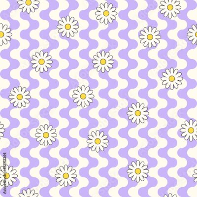 Madeliefjes en paarse retro hip strepen