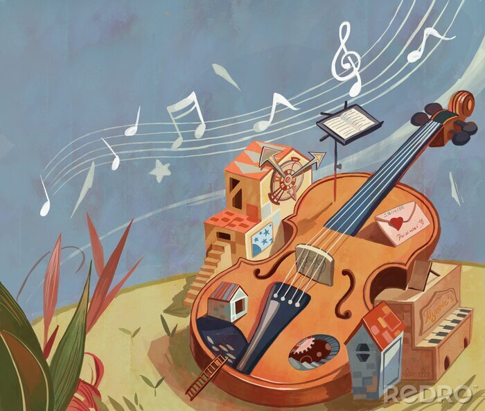 Canvas Magic, fantasy, fantasy, dreams, imagination, fairy tales, myths, children, literature and art, illustrations, cello, musical instruments, music, performance, music score, notes, illustrations,
